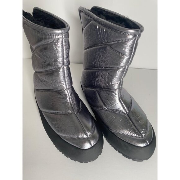 Anthropologie P448 LabyHi Puffer Boots Quilted Ankle Leather Silver 6 6.5 - Picture 2 of 9